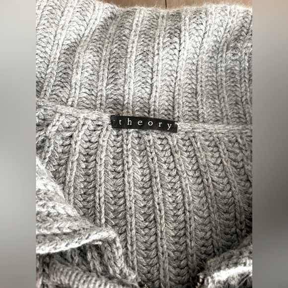 Theory light heather cashmere angora blend button up sweater - Picture 3 of 4